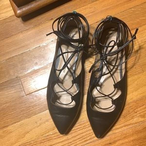 Banana Republic Allie Leather Lace Up Flat: Black 6.5 US